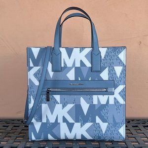 Michael Kors Kenly Large NS Graphic Logo Tote Satchel Shoulder Bag MK Blue Multi
